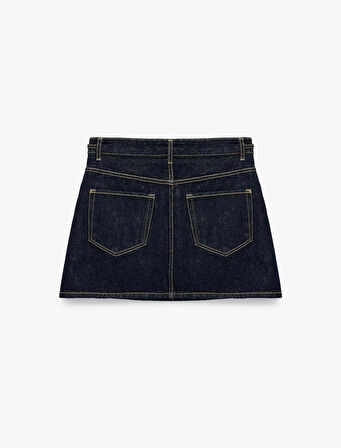 Kemer Detaylı A Kesim Mini Denim Etek