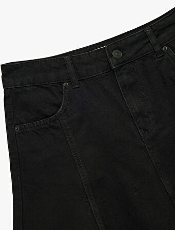 Düğmeli Mini A Kesim Volanlı Denim Etek