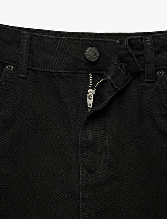 Düğmeli Mini A Kesim Volanlı Denim Etek