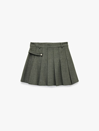 Metal Aksesuar Detaylı Pileli A Kesim Mini Etek