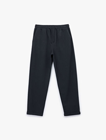 Viskon Karışımlı Cep Detaylı Dokulu Beli Bağcıklı Pantolon