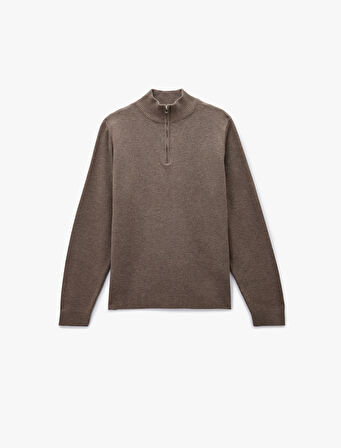 Uzun Kollu Regular Fit Basic Yarım Fermuarlı Triko Kazak