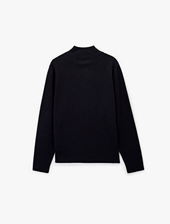 Uzun Kollu Regular Fit Basic Yarım Fermuarlı Triko Kazak