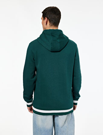 Kapşonlu Uzun Kollu Çizgili Kanguru Cepli Baskılı Sweatshirt