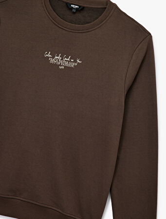 Uzun Kollu Bisiklet Yaka Baskılı Sweatshirt