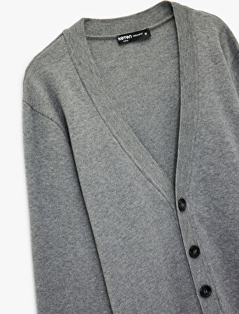 Uzun Kollu Viskon Karışımlı Düğmeli V Yaka Triko Hırka