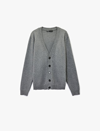 Uzun Kollu Viskon Karışımlı Düğmeli V Yaka Triko Hırka