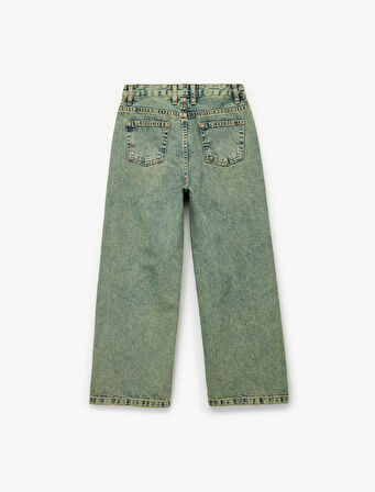 Pamuklu Cepli Rahat Kalıp Yıkamalı Denim Pantolon -  Wide Leg Jeans
