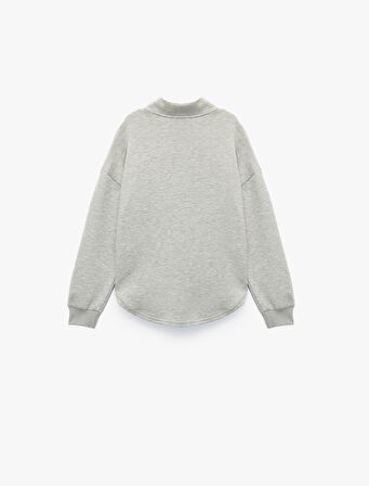 Cepli Uzun Kollu Yarı Fermuarlı Oversize Sweatshirt