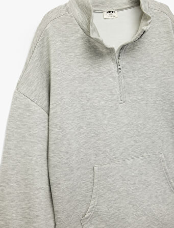 Cepli Uzun Kollu Yarı Fermuarlı Oversize Sweatshirt