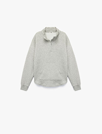 Cepli Uzun Kollu Yarı Fermuarlı Oversize Sweatshirt