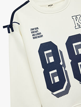 Uzun Kollu Bisiklet Yaka Baskılı Oversize Sweatshirt