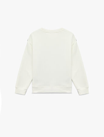 Uzun Kollu Bisiklet Yaka Baskılı Oversize Sweatshirt
