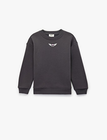 Uzun Kollu Bisiklet Yaka Baskılı Sweatshirt