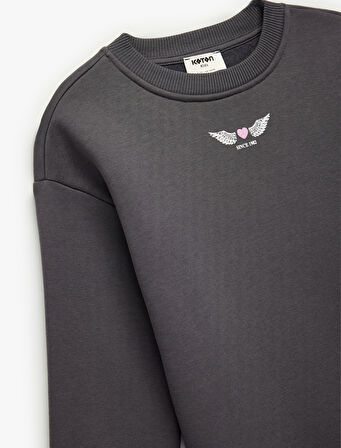 Uzun Kollu Bisiklet Yaka Baskılı Sweatshirt