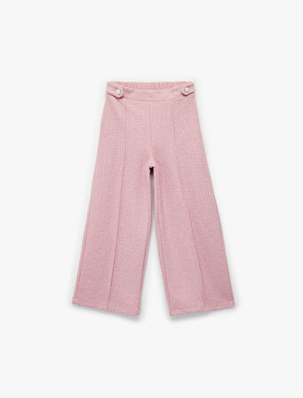 Düğme Aksesuar Detaylı Nervürlü Geniş Paça Tüvit Pantolon