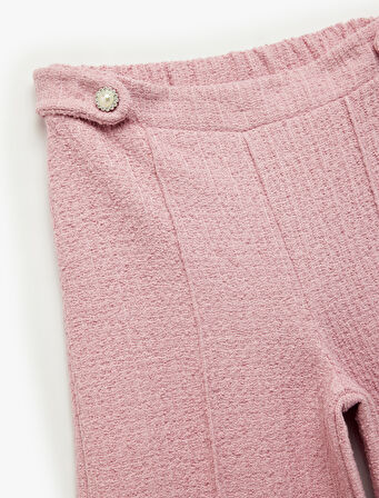 Düğme Aksesuar Detaylı Nervürlü Geniş Paça Tüvit Pantolon