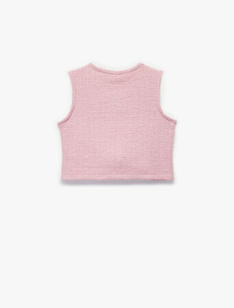 Düğmeli Bisiklet Yaka Crop Tüvit Yelek