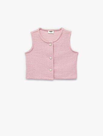 Düğmeli Bisiklet Yaka Crop Tüvit Yelek