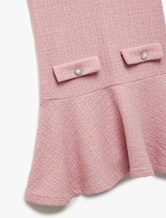 Kolsuz Bisiklet Yaka Düğmeli Elbise