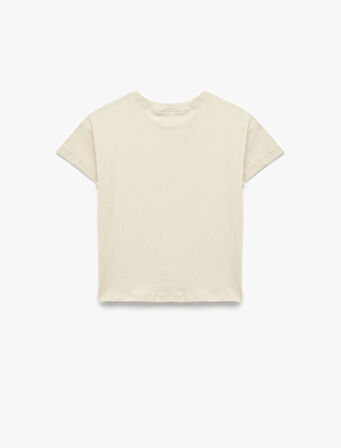 Kısa Kollu Bisiklet Yaka Pamuklu Balerin Baskılı Tişört