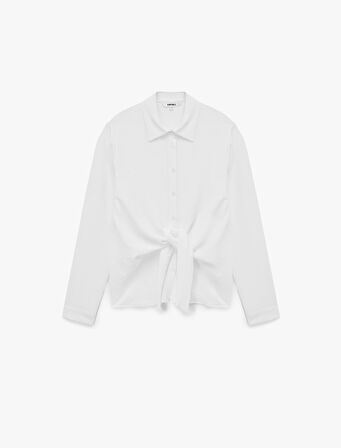 Aerobin Kumaş Önden Bağlama Detaylı Klasik Yaka Uzun Kollu Gömlek