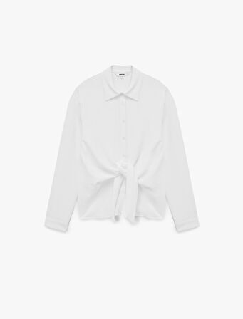 Aerobin Kumaş Önden Bağlama Detaylı Klasik Yaka Uzun Kollu Gömlek