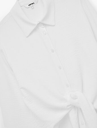 Aerobin Kumaş Önden Bağlama Detaylı Klasik Yaka Uzun Kollu Gömlek