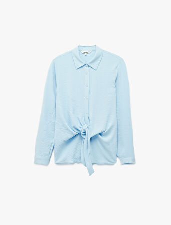 Aerobin Kumaş Önden Bağlama Detaylı Klasik Yaka Uzun Kollu Gömlek