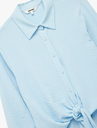 Aerobin Kumaş Önden Bağlama Detaylı Klasik Yaka Uzun Kollu Gömlek