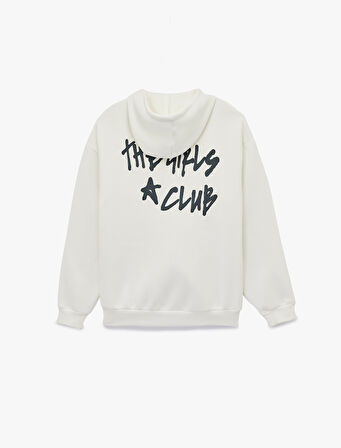 Şardonlu Kanguru Cepli Uzun Kollu Arkası Baskılı Kapüşonlu Fermuarlı Sweatshirt