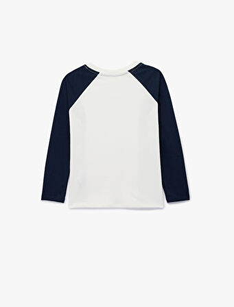 Pamuklu Bisiklet Yaka Baskılı Uzun Kollu Tişört