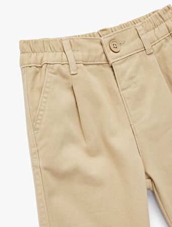 Beli Lastikli Düğmeli Pamuklu Havuç Kesim Pantolon