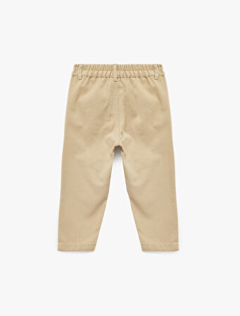 Beli Lastikli Düğmeli Pamuklu Havuç Kesim Pantolon