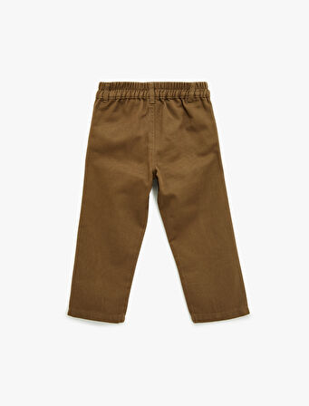 Beli Lastikli Düğmeli Pamuklu Havuç Kesim Pantolon