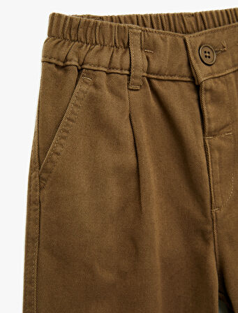 Beli Lastikli Düğmeli Pamuklu Havuç Kesim Pantolon