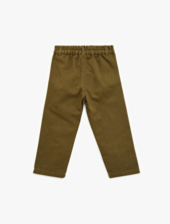 Beli Lastikli Düğmeli Pamuklu Havuç Kesim Pantolon