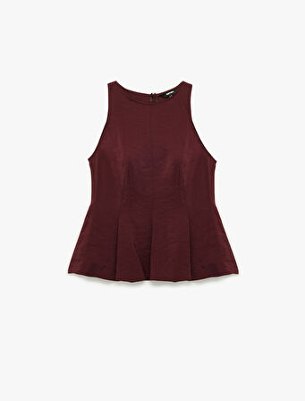 Slim Fit Kolsuz Bisiklet Yaka Modal Kumaş Peplum Bluz