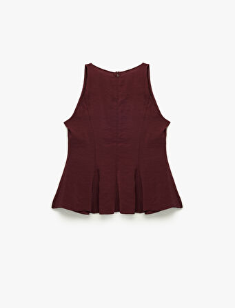 Slim Fit Kolsuz Bisiklet Yaka Modal Kumaş Peplum Bluz