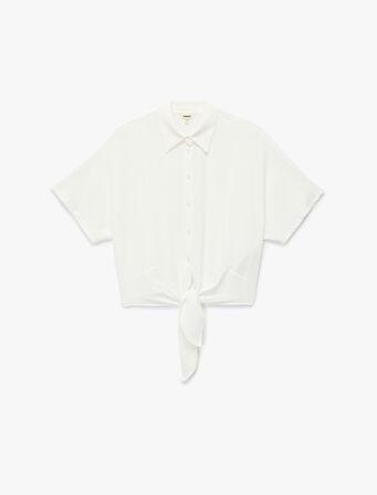 Aerobin Kumaş Kısa Kollu Önden Bağlama Detaylı Crop Gömlek