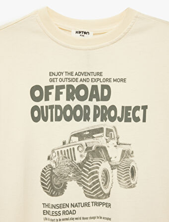 Bisiklet Yaka Pamuklu Baskılı Uzun Kollu Tişört