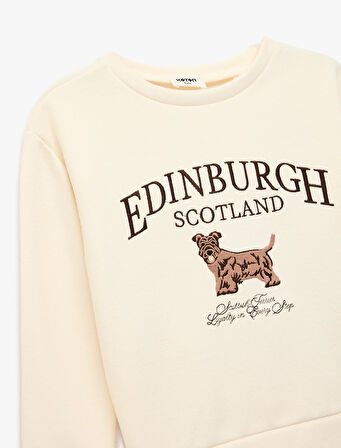 Nakış Detaylı Uzun Kollu Bisiklet Yaka Oversize Sweatshirt