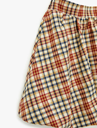 Balon Form Beli Lastikli Viskon Karışımlı Ekoseli Etek