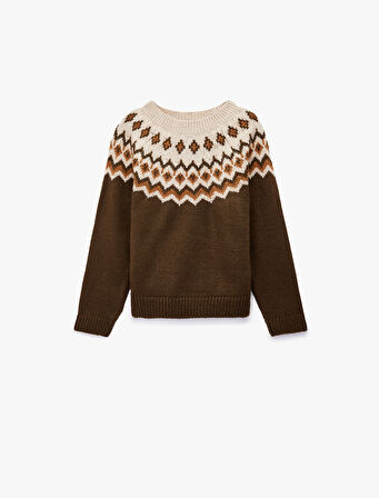 Uzun Kollu Bisiklet Yaka Desenli Triko Kazak