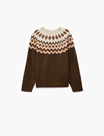 Uzun Kollu Bisiklet Yaka Desenli Triko Kazak