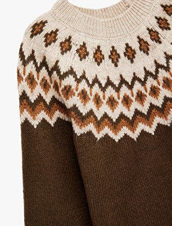 Uzun Kollu Bisiklet Yaka Desenli Triko Kazak