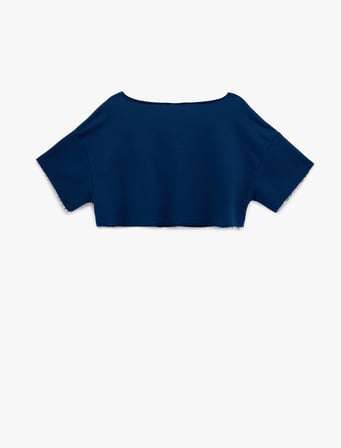 Oversize Omzu Açık Kısa Kollu Baskılı Crop Tişört