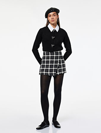 Uzun Kollu Bisiklet Yaka Fiyonklu Triko Hırka