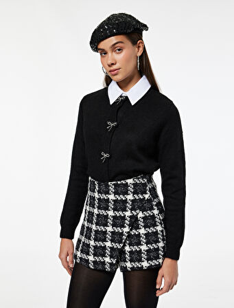 Uzun Kollu Bisiklet Yaka Fiyonklu Triko Hırka