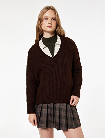 Uzun Kollu V Yaka Basic Triko Kazak